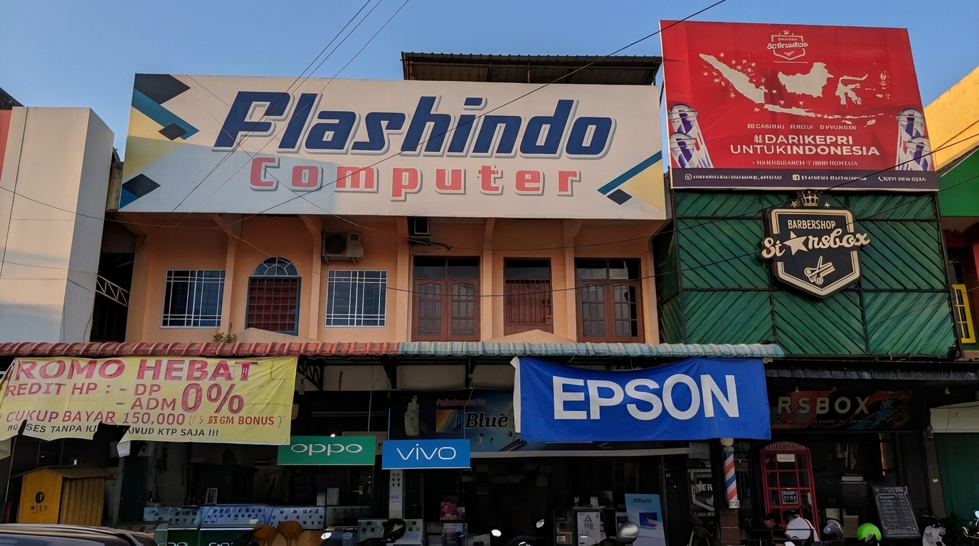 Bagian depan toko Flashindo Computer di Tanjungpinang